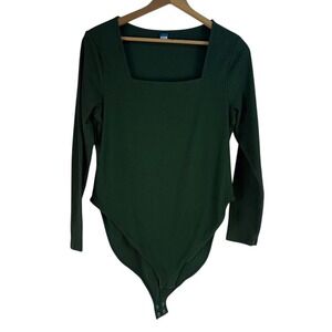 Ribbed Square Neck Bodysuit Dark Green Long Sleeve Women's XXL‎ Old Navy
